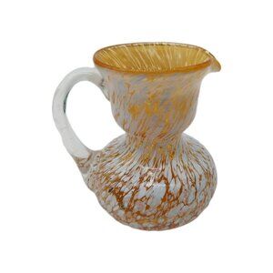 Pilgrim Art Hand Blown Glass Pitcher Bud Vase Amber White Splatter 3.5"